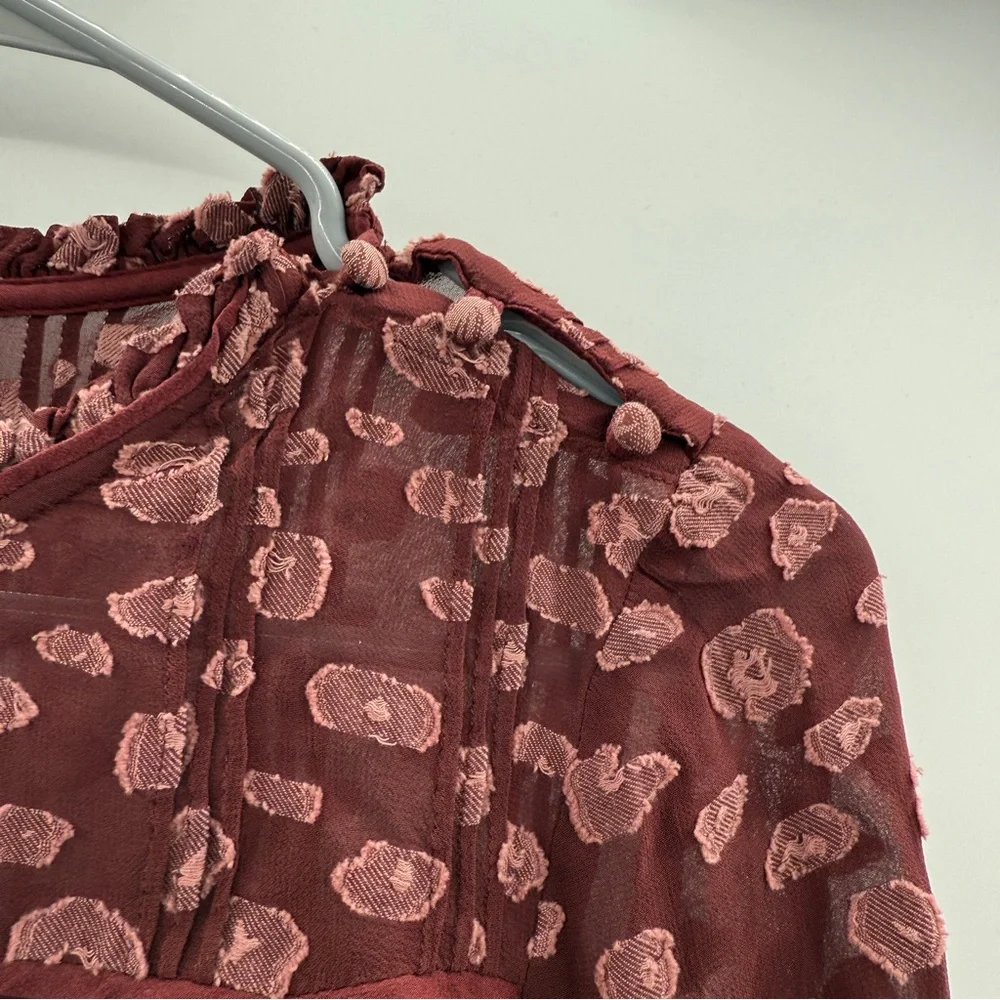 Aritzia‎ Wilfred Lourdes Burgundy Dot Print Tie Long Sleeve Top Sz XS